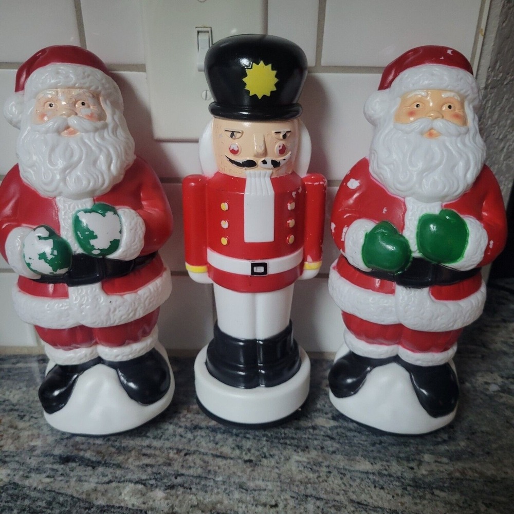 1995 Empire Blow Mold Pathway Light Toppers Lot of 3 Nutcracker And 2 Santa's.